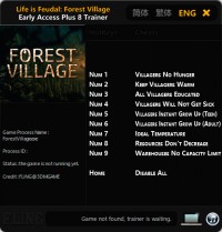 Life is Feudal: Forest Village — трейнер для версии 0.9.4513 (+8) FLiNG [Ранний доступ]