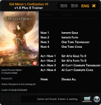 Sid Meier's Civilization 6 — трейнер для версии 1.0 (+8) FLiNG