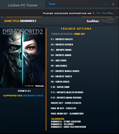Dishonored 2 — трейнер для версии 1.01 (+17) LinGon