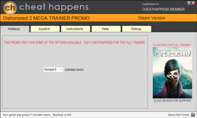 Dishonored 2 — трейнер для версии 1.0 (+1) Cheat Happens