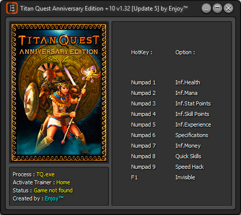 Titan Quest Anniversary Edition — трейнер для версии 1.32 (+10) Enjoy