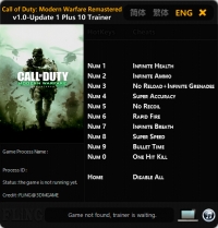 Call of Duty: Modern Warfare Remastered — трейнер для версии u1 (+10) FLiNG
