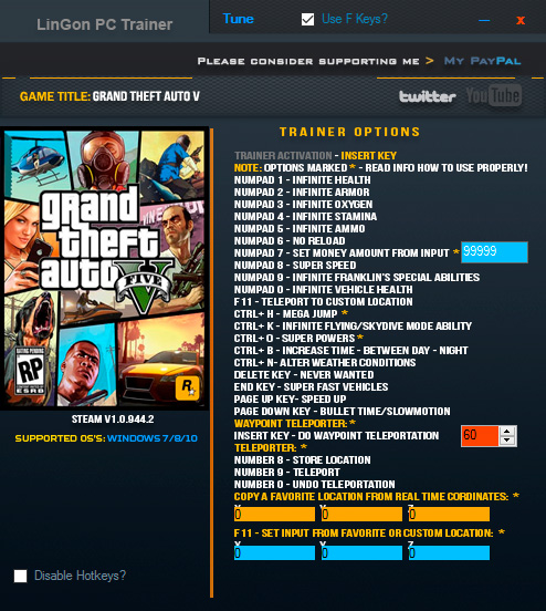 Grand Theft Auto 5 — трейнер для версии 1.0.944.2 (+24) LinGon