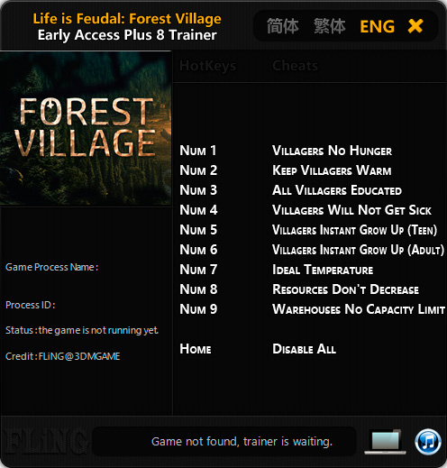 Life is Feudal: Forest Village — трейнер для версии 0.9.6005 (+8) FLiNG [Ранний доступ]