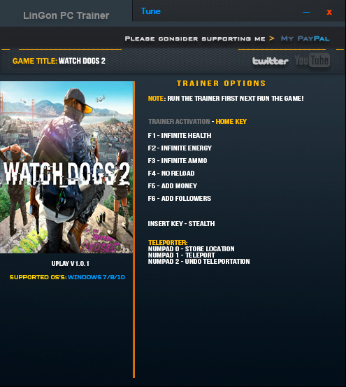 Watch Dogs 2 — трейнер для версии 1.0.1 (+9) LinGon