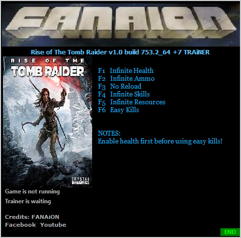 Rise of the Tomb Raider — трейнер для версии 1.0.753.2 (+6) FANAiON