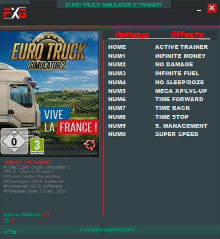 Euro Truck Simulator 2: Vive la France! — трейнер для версии 1.26.2s (+10) FutureX [64-bit]
