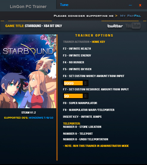 Starbound — трейнер для версии 1.2 (+11) LinGon [64-bit]