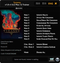 Tyranny — трейнер для версии 1.0.2 (+12) FLiNG