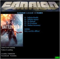 Battlefield 1 — трейнер для версии 1.0.10 (+5) FANAiON