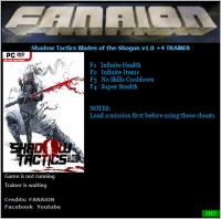 Shadow Tactics: Blades of the Shogun — трейнер для версии 1.0 (+4) FANAiON