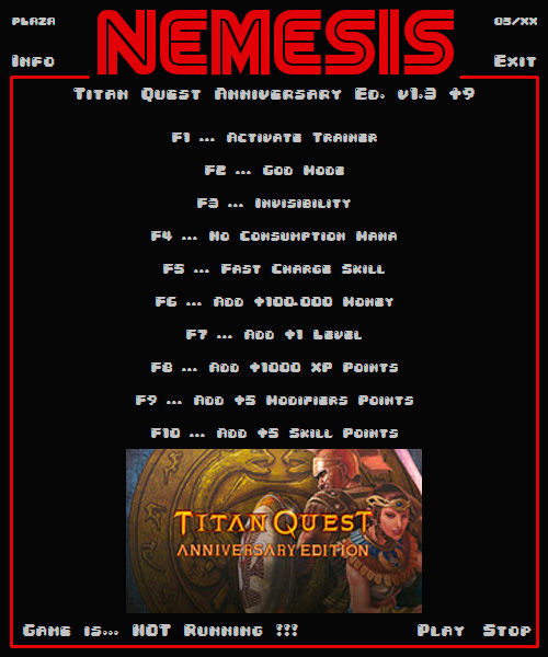 Titan Quest Anniversary Edition — трейнер для версии 1.3 (+9) Nemesis