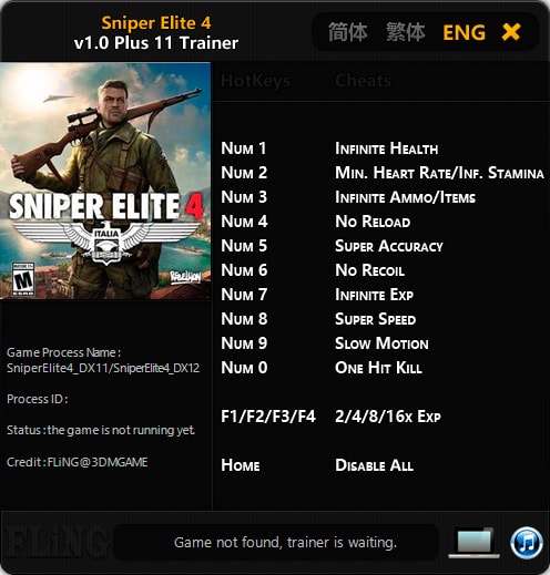 Sniper Elite 4 — трейнер для версии 1.0 (+11) FLiNG