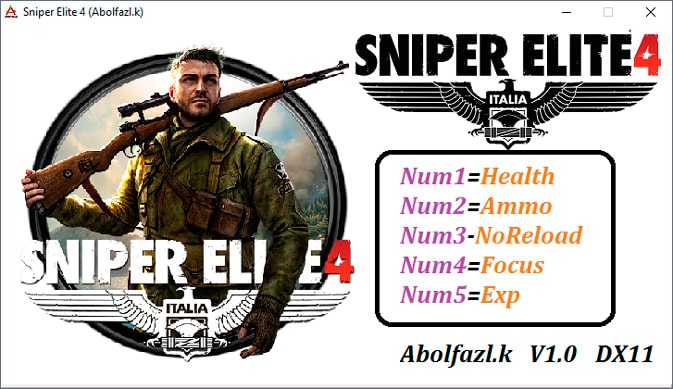 Sniper Elite 4 — трейнер для версии 1.0 (+5) Abolfazl.k [DirectX 11]