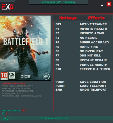 Battlefield 1 — трейнер для версии 9198 (+11) FutureX