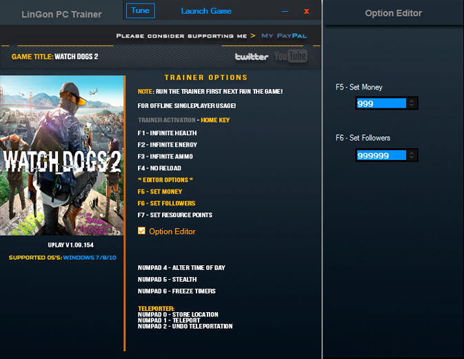 Watch Dogs 2 — трейнер для версии 1.09.154 (+12) LinGon