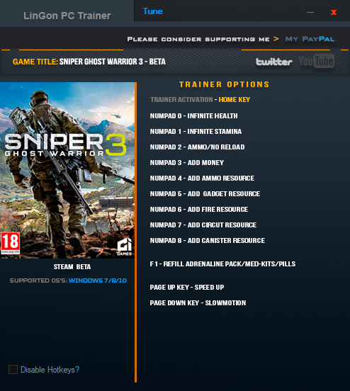 Sniper: Ghost Warrior 3 — трейнер для версии Beta (+12) LinGon