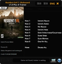 Resident Evil 7: Biohazard — трейнер для версии 1.0 (+8) FLiNG
