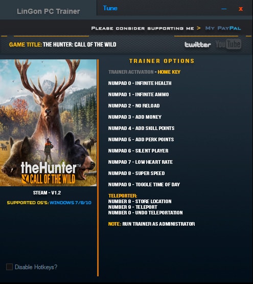 theHunter: Call of the Wild — трейнер для версии 1.2 (+12) LinGon