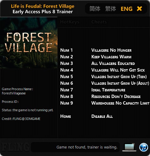 Life is Feudal: Forest Village — трейнер для версии 0.9.6100 (+8) FLiNG [Ранний доступ]