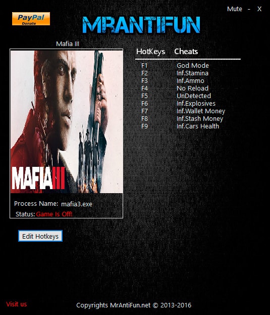 Mafia 3 — трейнер для версии 1.070 (+9) MrAntiFun