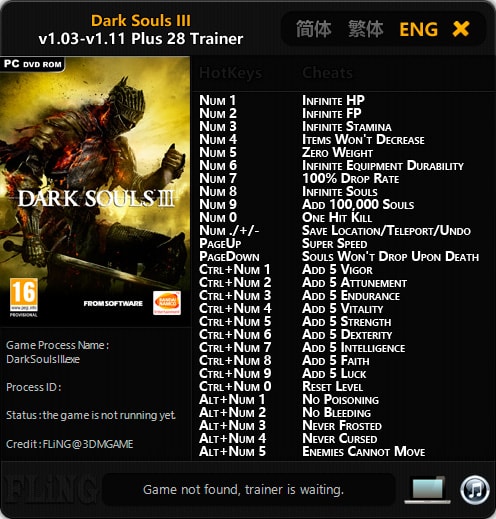 Dark Souls 3 — трейнер для версии 1.11 (+28) FLiNG