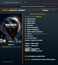 Mass Effect: Andromeda — трейнер для версии 1.02 (+15) LinGon